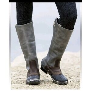 Sorel Women's 6 Gray Slimpack Tall Equestrian Riding Rain Duck Boot Brown